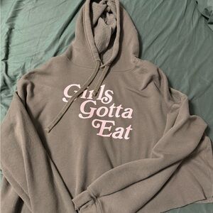 Girls Gotta Eat Hoodie in Olive and Pink